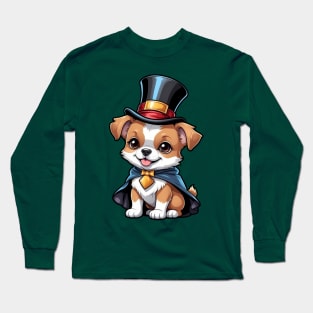 Cute Puppy Wearing Top Hat and Bowtie Long Sleeve T-Shirt